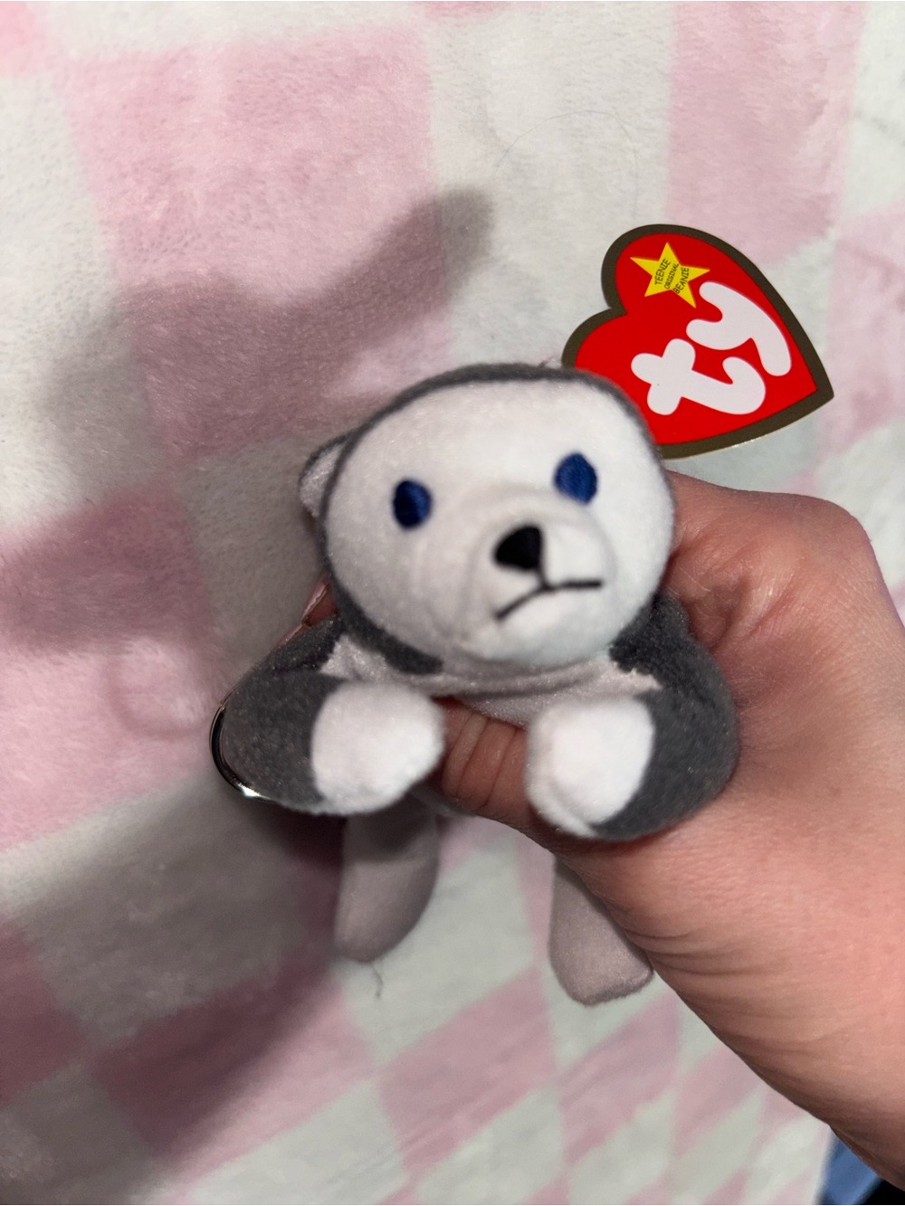 Ty Beanie Baby Puppy Dog Keychain Plush Gray White Blue Eyes husky dog lover - Picture 2 of 5